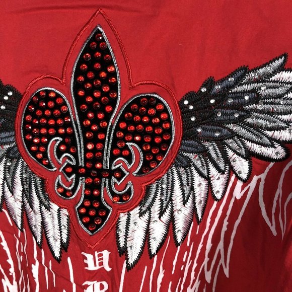 Victorious Men's Size 2XL Red Long Sleeve Embellished Wings Button Shirt Fleur - Picture 4 of 11